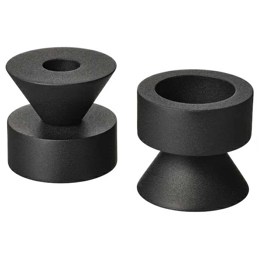 2Pcs Metal Candle Holder Round Base Dining Table Bedroom Study Tealight Candle Stand - Black - 1