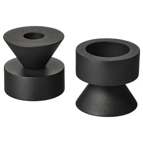 2Pcs Metal Candle Holder Round Base Dining Table Bedroom Study Tealight Candle Stand - Black - 1