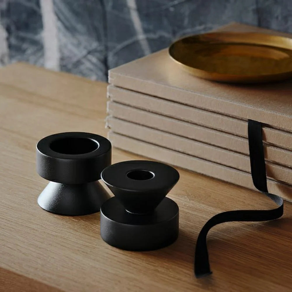 2Pcs Metal Candle Holder Round Base Dining Table Bedroom Study Tealight Candle Stand - Black - 3