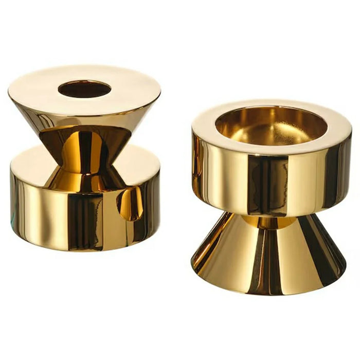 2Pcs Metal Candle Holder Round Base Dining Table Bedroom Study Tealight Candle Stand - Brass Color - 1