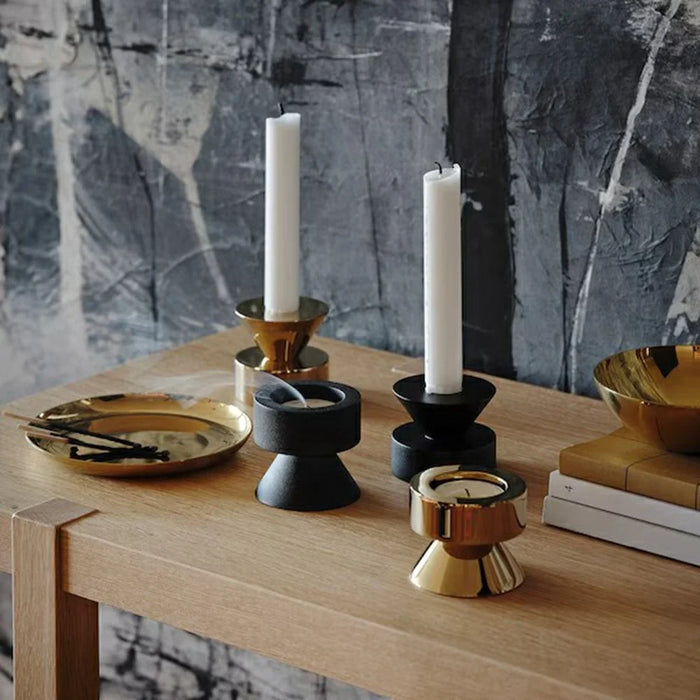 2Pcs Metal Candle Holder Round Base Dining Table Bedroom Study Tealight Candle Stand - Brass Color - 5
