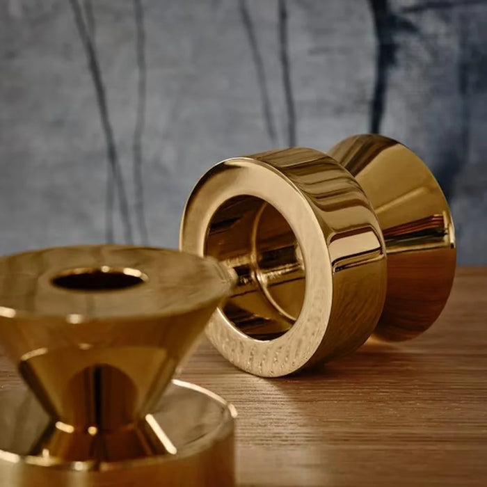 2Pcs Metal Candle Holder Round Base Dining Table Bedroom Study Tealight Candle Stand - Brass Color - 6