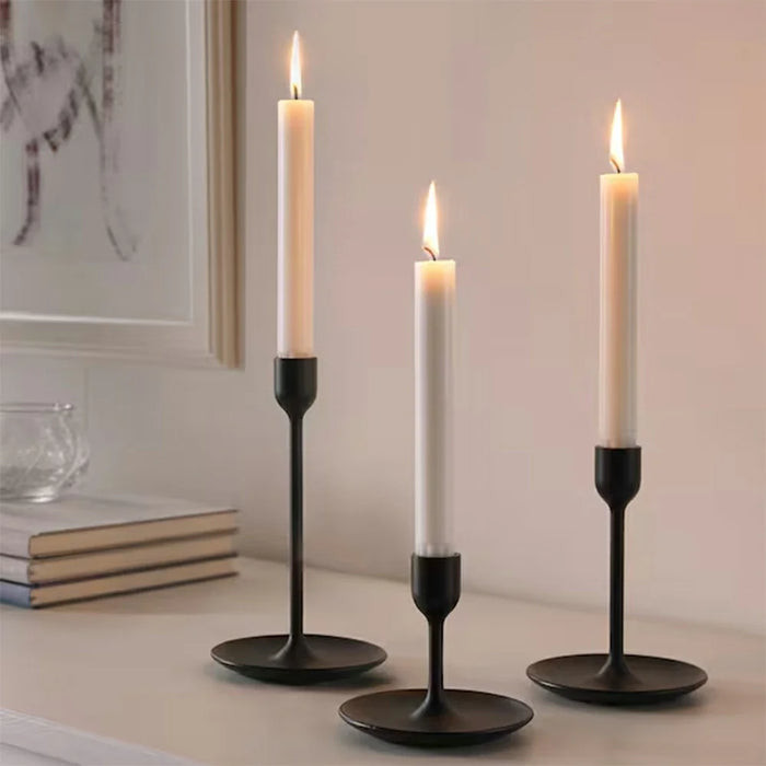 3Pcs / Set Candle Holders Dining Table Bedroom Study Metal Minimalist Candlestick with Stable Base - Black - 2