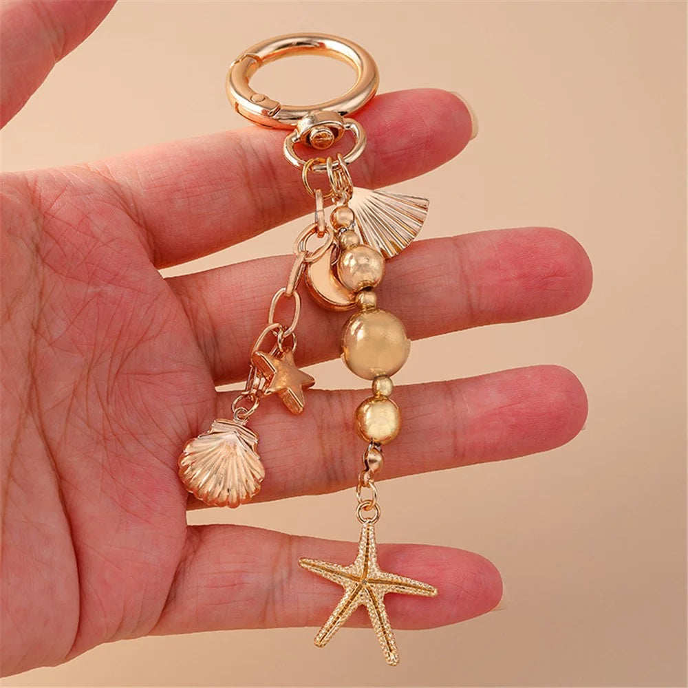 Creative Starfish / Heart Pendant Zinc Alloy Keychain Backpack Hanging Ornament Key Ring - Starfish - 2