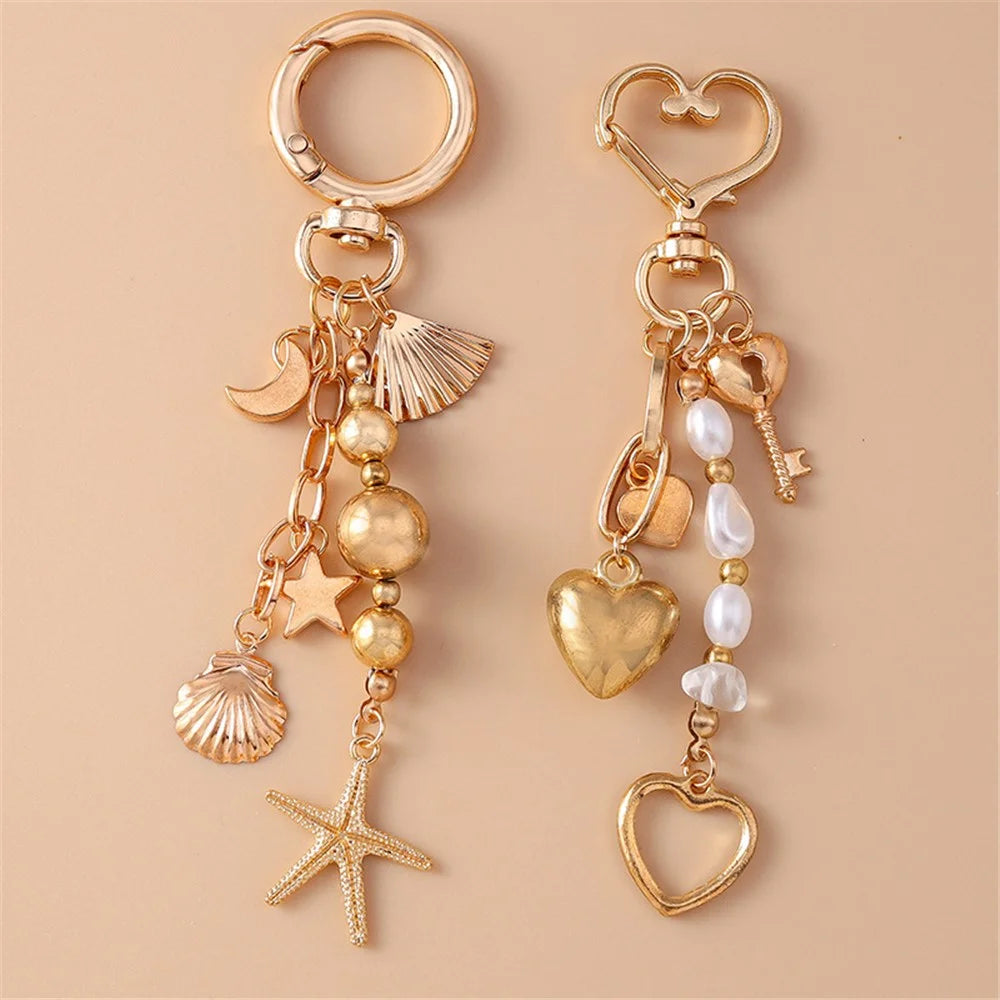 Creative Starfish / Heart Pendant Zinc Alloy Keychain Backpack Hanging Ornament Key Ring - Starfish - 4