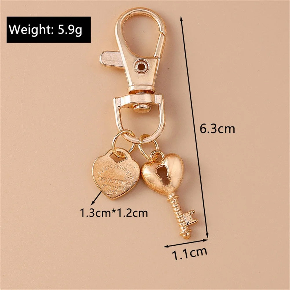 Romantic Heart and Key / Shell Pendant Electroplated Zinc Alloy Key Chain Backpack Keyring - Heart and Key - 4