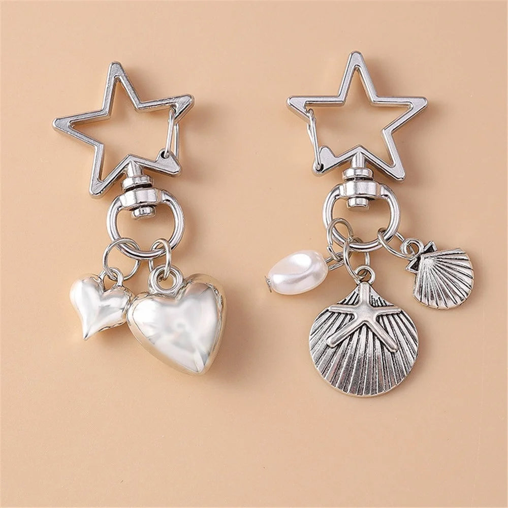 Vintage Heart / Shell Pendant Metal Keychain Hanging Ornament for Car Keys / Backpacks - Heart - 4