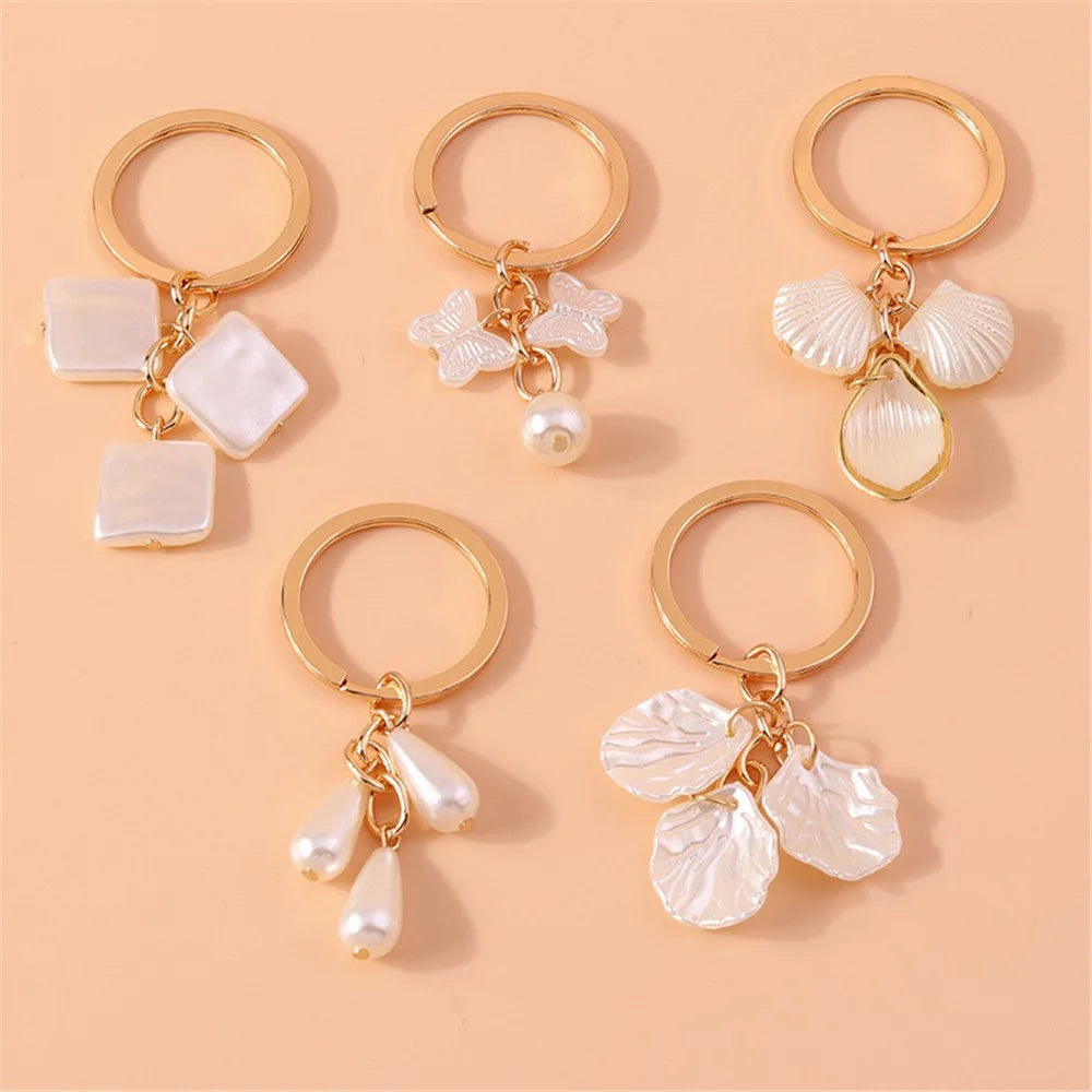 Shell Butterfly Waterdrop Pendant Keychain Hanging Ornament for Handbag Key Ring - Shell - 3