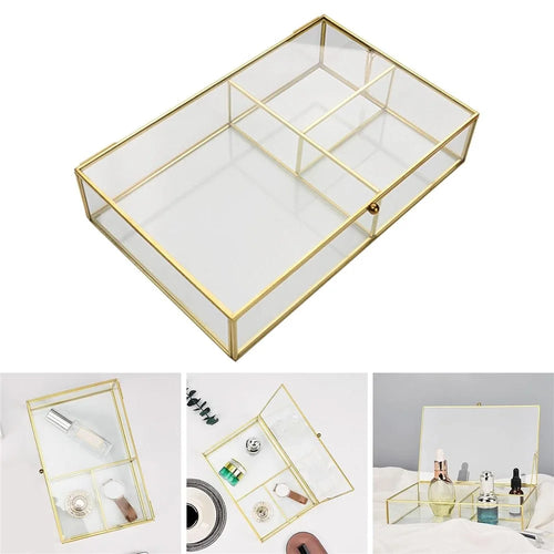 Transparent Glass Jewelry Box with Lid Rectangular Storage Case for Earrings Necklaces Bracelets - 1