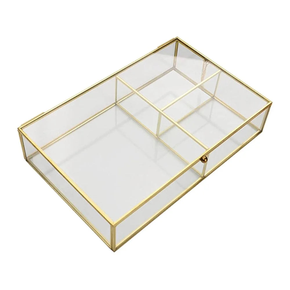 Transparent Glass Jewelry Box with Lid Rectangular Storage Case for Earrings Necklaces Bracelets - 2