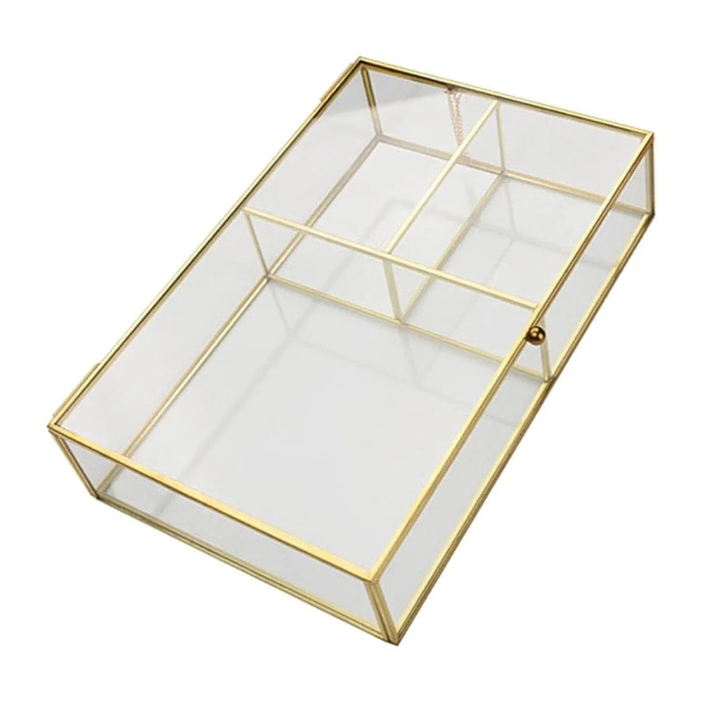 Transparent Glass Jewelry Box with Lid Rectangular Storage Case for Earrings Necklaces Bracelets - 3