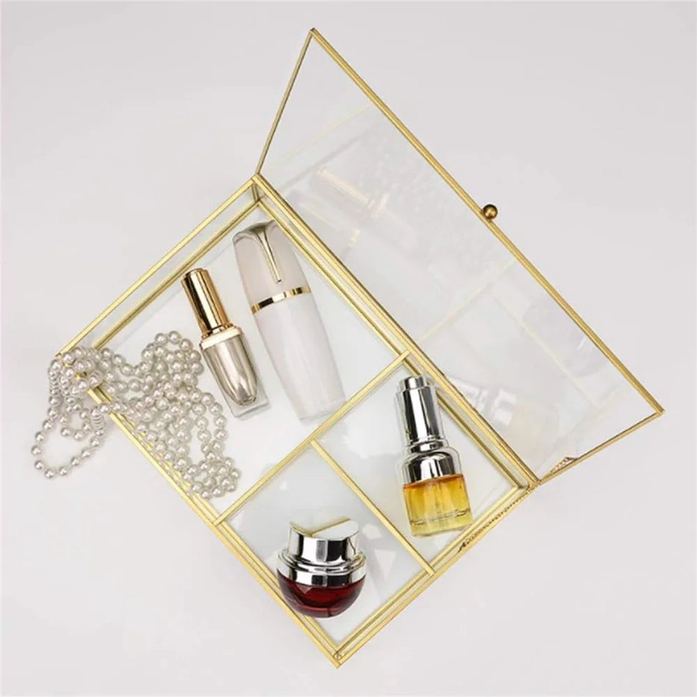 Transparent Glass Jewelry Box with Lid Rectangular Storage Case for Earrings Necklaces Bracelets - 4
