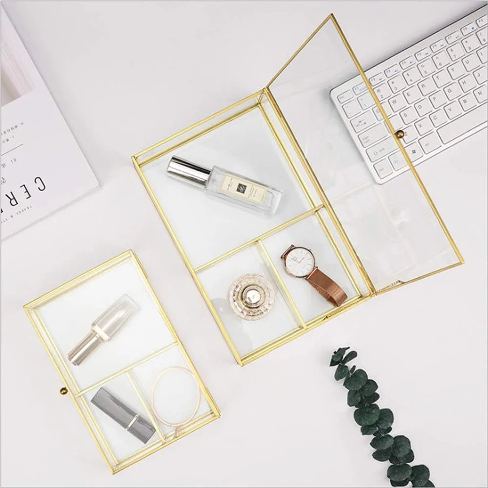 Transparent Glass Jewelry Box with Lid Rectangular Storage Case for Earrings Necklaces Bracelets - 5