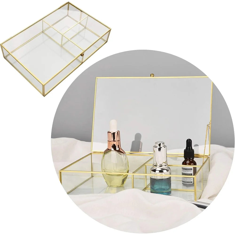 Transparent Glass Jewelry Box with Lid Rectangular Storage Case for Earrings Necklaces Bracelets - 6