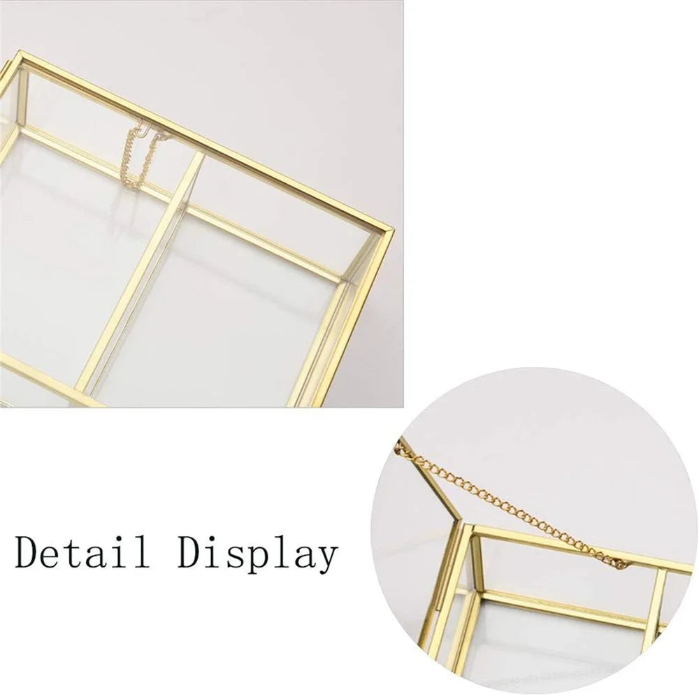 Transparent Glass Jewelry Box with Lid Rectangular Storage Case for Earrings Necklaces Bracelets - 7