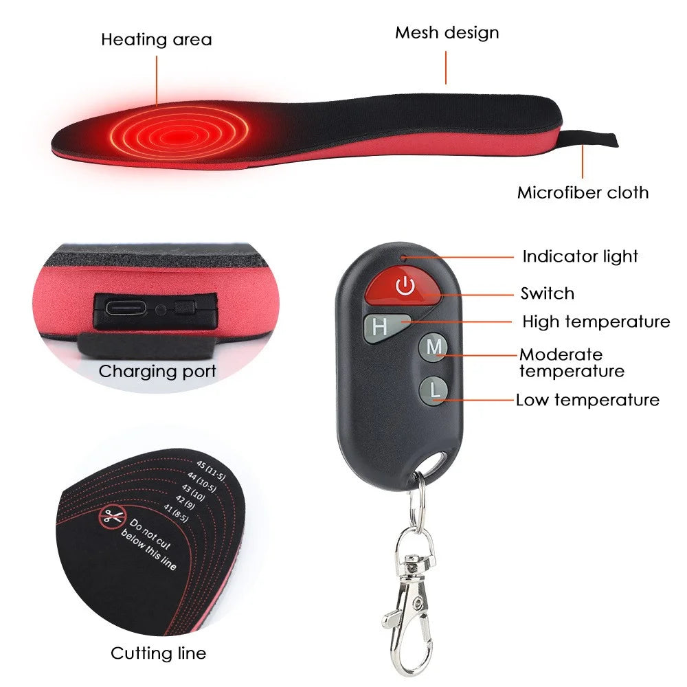 1Pair Electric Heated Insoles Three-Speed Wireless RC Heating Insoles Temperature Regulation Warm Insoles Foot Care Devices - L Size: 41-46 - 7