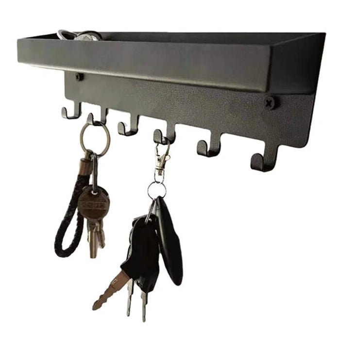 Iron Wall Mounted Key Holder Mail Organizer Hanger Hook Storage Rack for Home Entryway - Black - 4