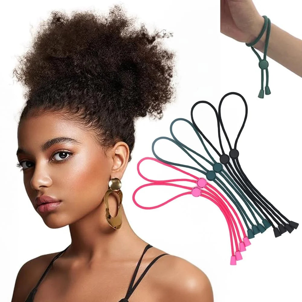 6PCS Adjustable Headbands Hair Ties for Curly Afro Hair Protective Styling Fabric Hair Accessories - Green + Rose + Black - 2