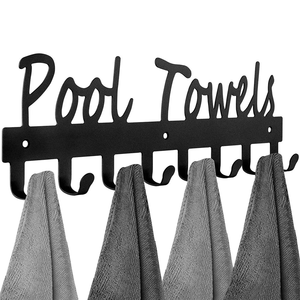 Towel Rack with 8 Hooks Wall Mounted Hanger for Bathroom Pool Shower Clothes Towels Keys Storage - 1