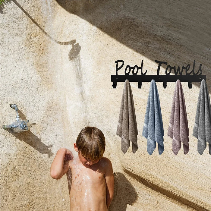 Towel Rack with 8 Hooks Wall Mounted Hanger for Bathroom Pool Shower Clothes Towels Keys Storage - 5