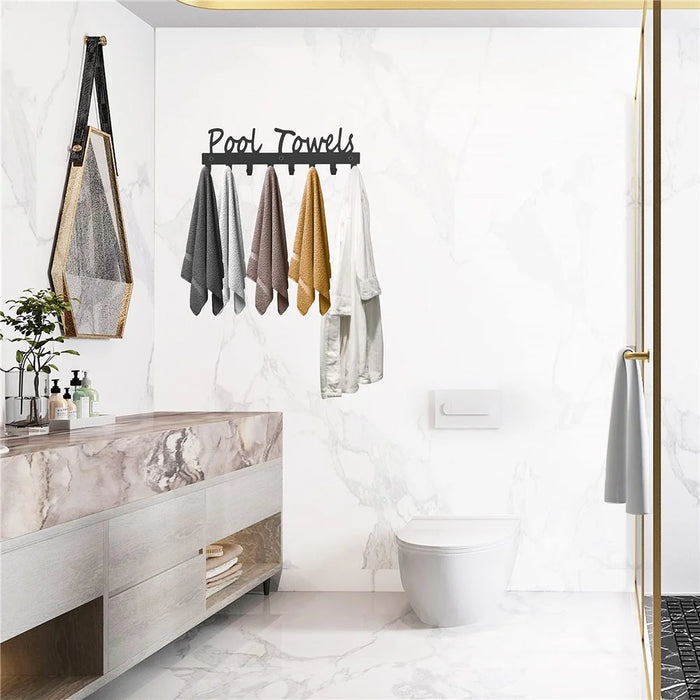 Towel Rack with 8 Hooks Wall Mounted Hanger for Bathroom Pool Shower Clothes Towels Keys Storage - 6