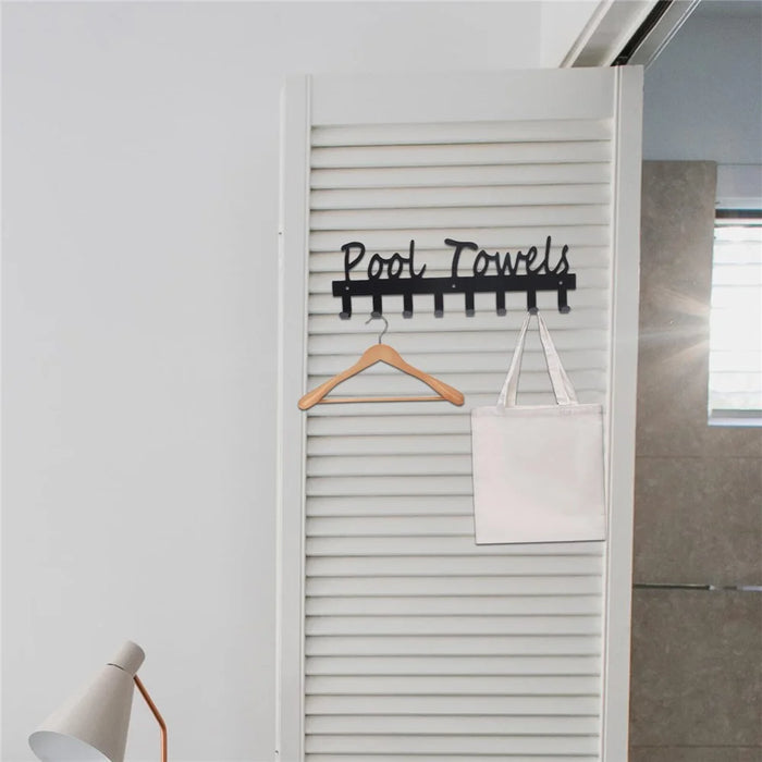 Towel Rack with 8 Hooks Wall Mounted Hanger for Bathroom Pool Shower Clothes Towels Keys Storage - 7