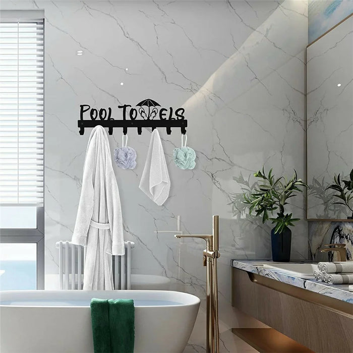 Wall Mounted Towel Rack 8 Hooks Hanger for Bathroom Pool Shower Clothes Key Holder Storage Organizer - 3