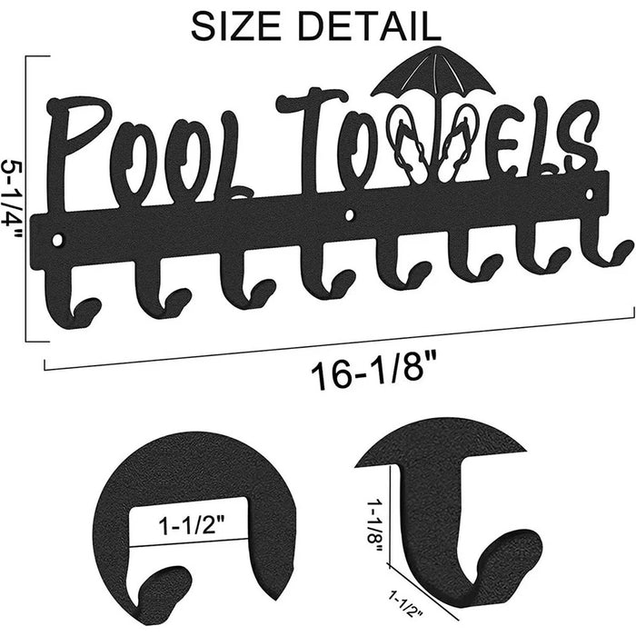 Wall Mounted Towel Rack 8 Hooks Hanger for Bathroom Pool Shower Clothes Key Holder Storage Organizer - 5
