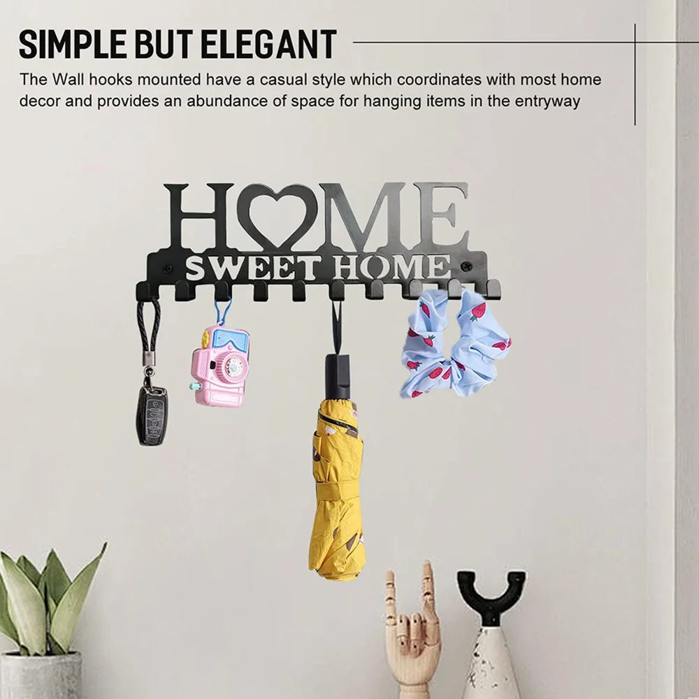Carbon Steel HOME Creative Key Holder Wall Mount Rack with 10 Hooks Storage Organizer - 6