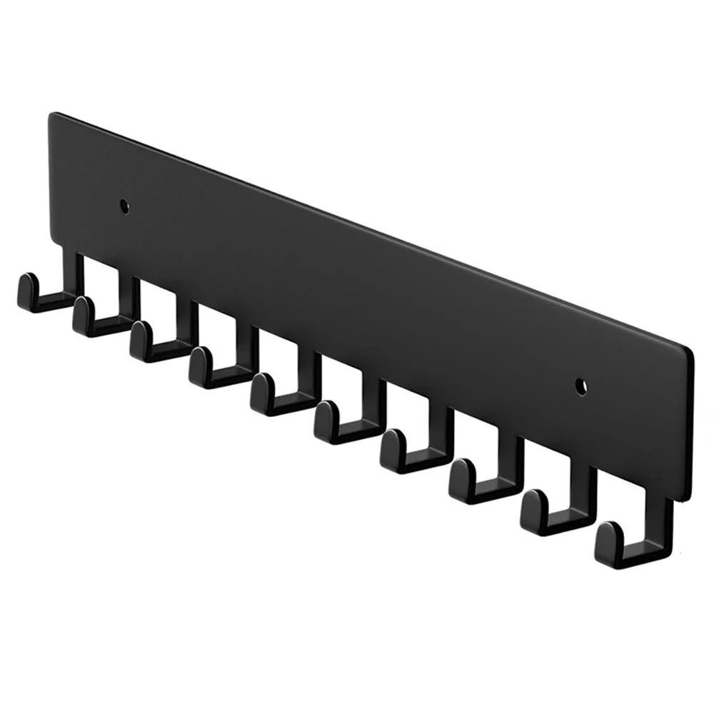 Key Hook Rack with 10 Hooks Wall Mounted Key Holder Organizer Storage for Entryway / Kitchen / Office Use - Black - 1