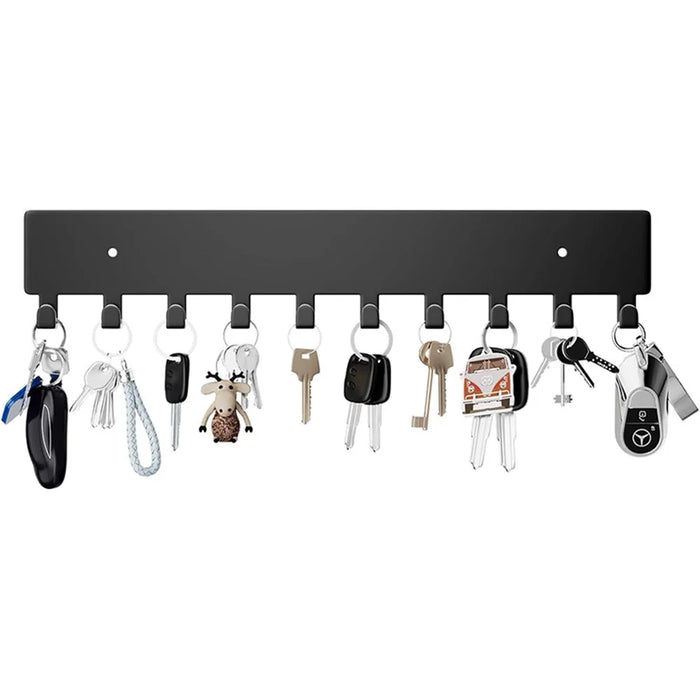 Key Hook Rack with 10 Hooks Wall Mounted Key Holder Organizer Storage for Entryway / Kitchen / Office Use - Black - 2