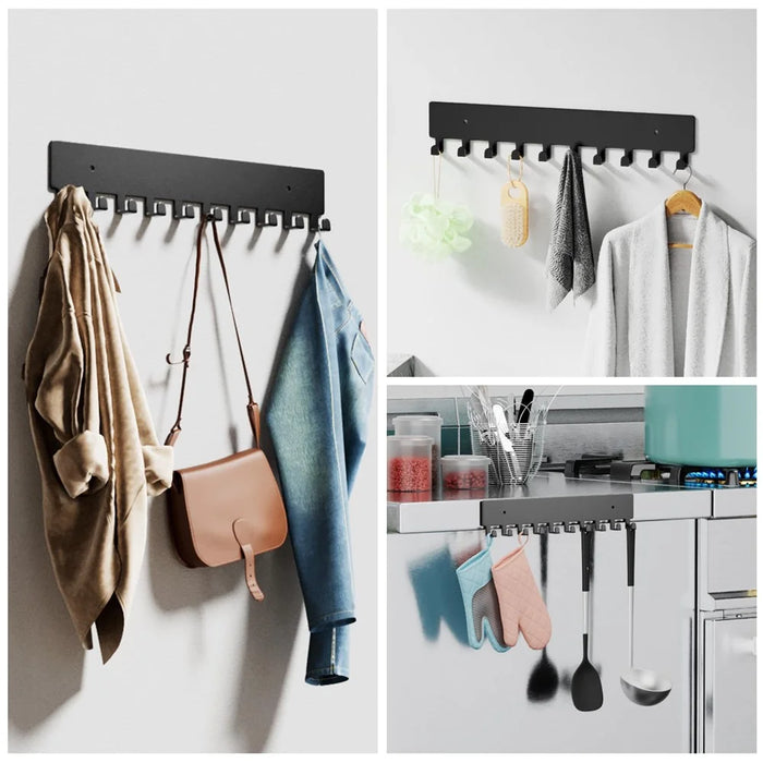 Key Hook Rack with 10 Hooks Wall Mounted Key Holder Organizer Storage for Entryway / Kitchen / Office Use - Black - 5