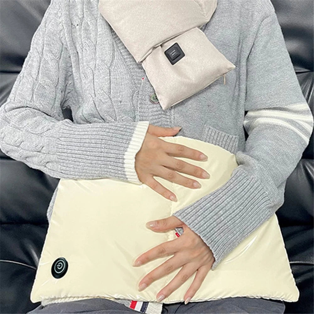 Electric Heated Pad Hand Warmer Pouch Smart Thermostatic Waist Leg Warmer Graphene Heating Pad with 3 Levels Heat Setting Portable USB Hand Heater (No Power Bank) - Light Yellow - 6