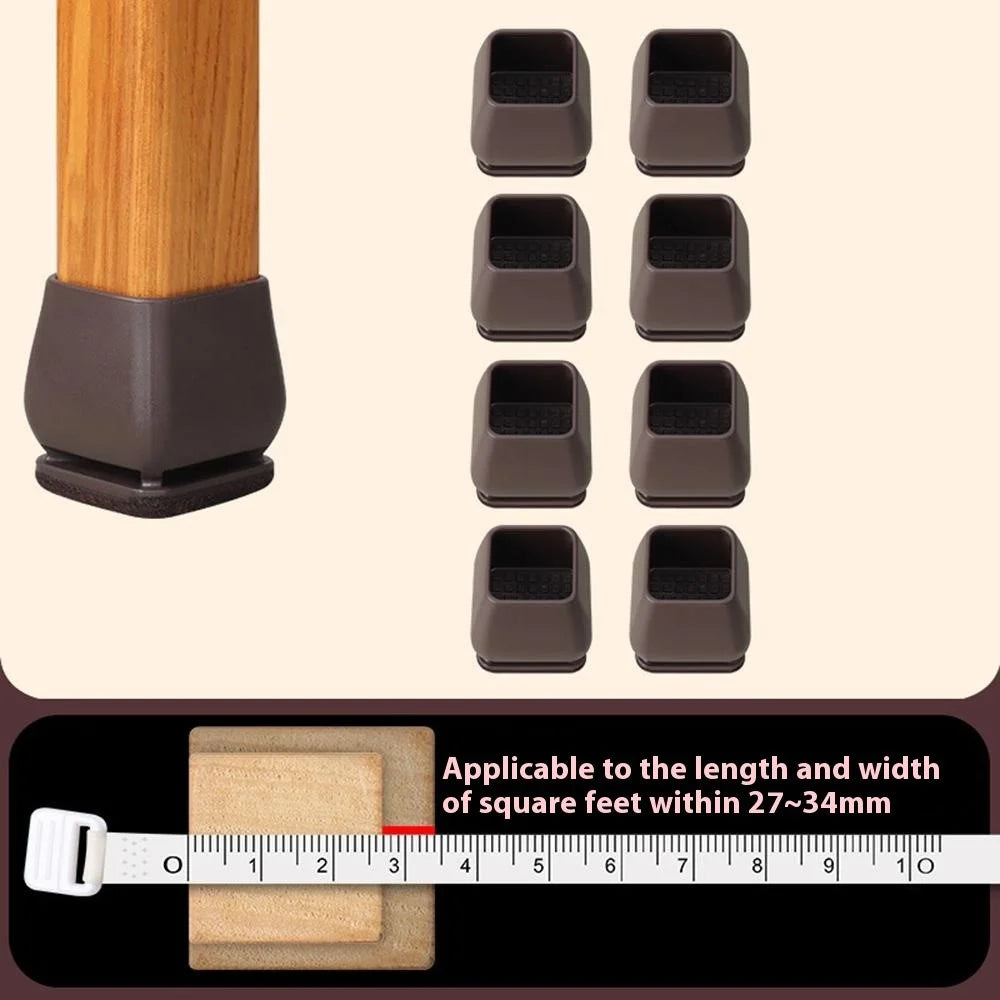 8Pcs Chair Leg Caps for 27-34mm Square Legs Cover Noise Reducing Furniture Pads Thickened Wear-Resistant, Tan - 2