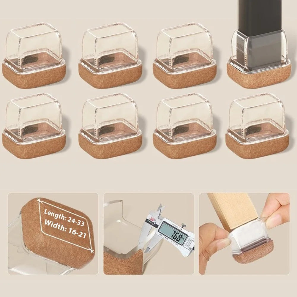 8Pcs Chair Leg Covers for Small Rectangular Furniture Feet Pads Noise Reducing Anti-Slip Floor Mat for Home - Transparent - 1