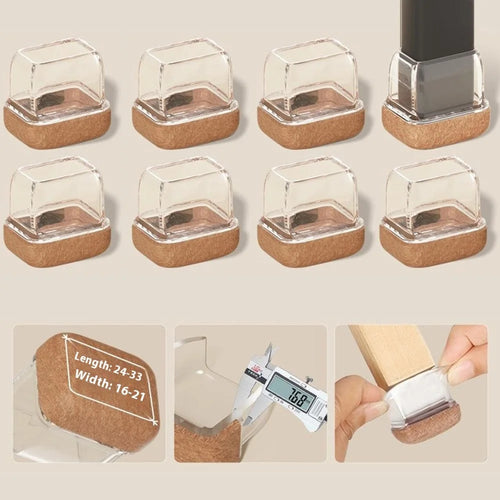 8Pcs Chair Leg Covers for Small Rectangular Furniture Feet Pads Noise Reducing Anti-Slip Floor Mat for Home - Transparent - 1