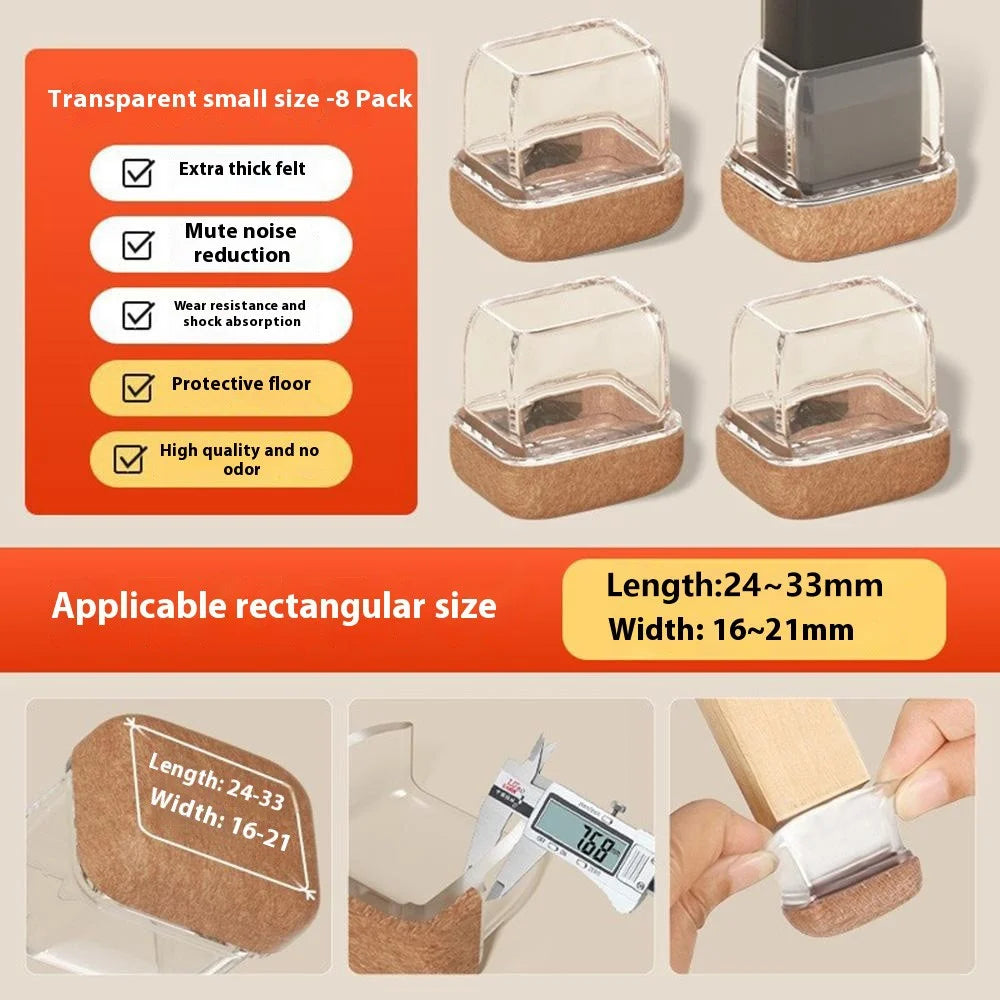8Pcs Chair Leg Covers for Small Rectangular Furniture Feet Pads Noise Reducing Anti-Slip Floor Mat for Home - Transparent - 2