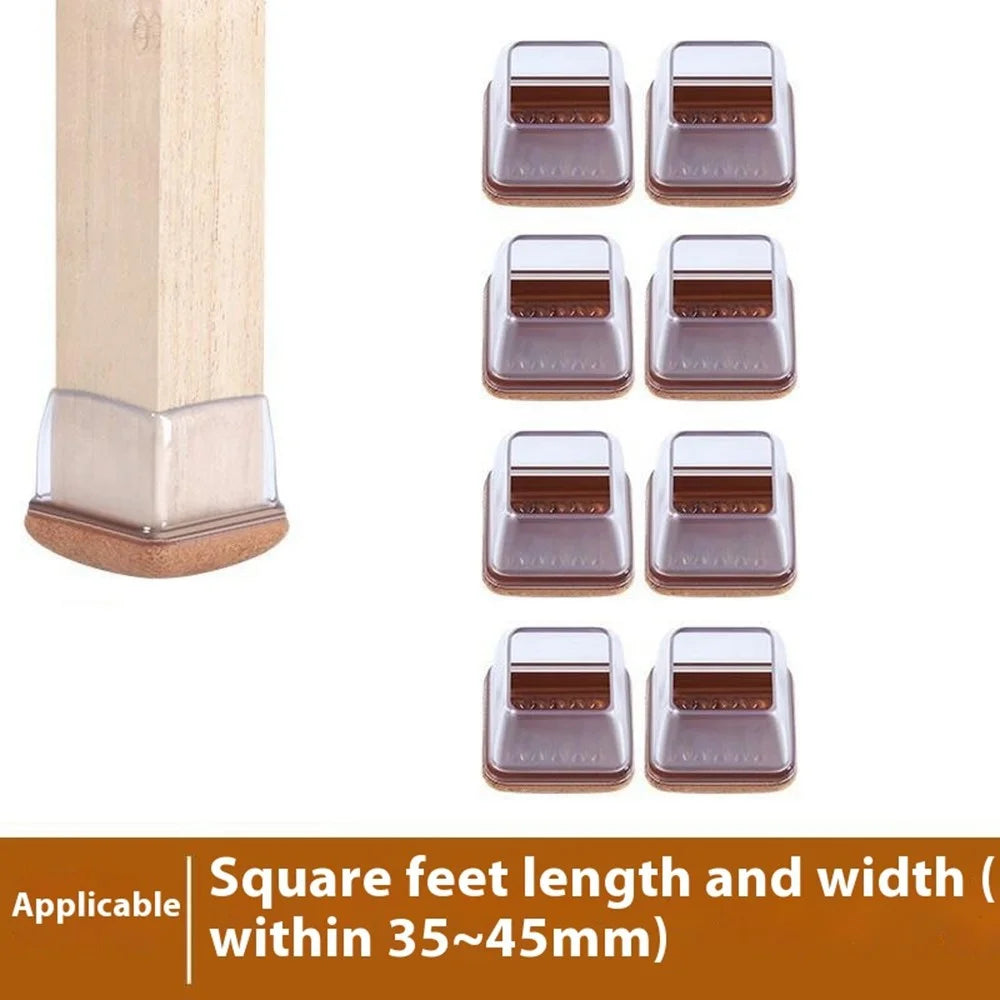 8Pcs Square Chair Leg Covers for 35-45mm Furniture Feet Protectors Noise Reducing Anti-Slip Wear-Resistant - Transparent - 2