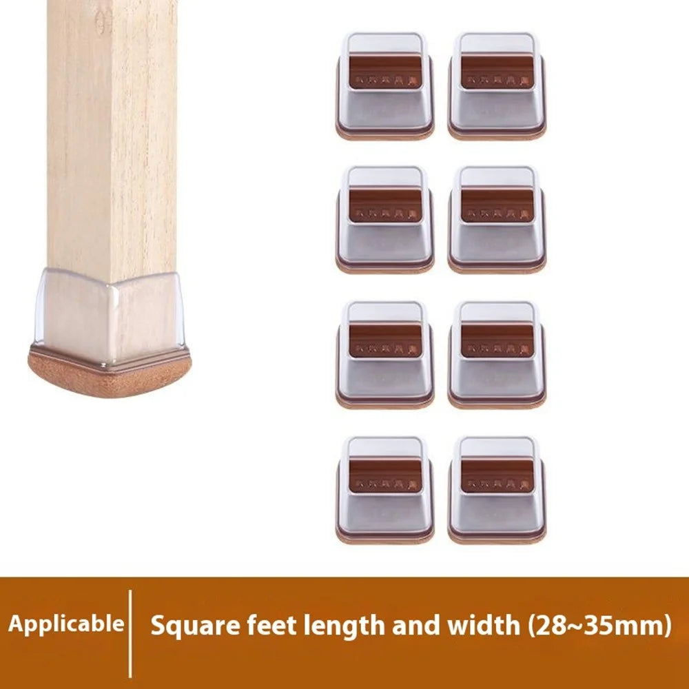 8Pcs Square Chair Leg Covers for 28-35mm Furniture Feet Protectors Noise Reducing Anti-Slip Wear-Resistant - Transparent - 2