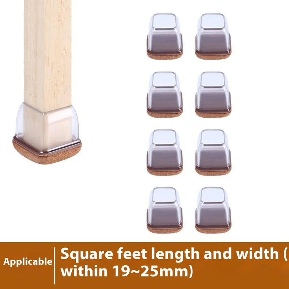 8Pcs Square Chair Leg Covers for 19-25mm Furniture Feet Protectors Noise Reducing Anti-Slip Wear-Resistant - Transparent - 2