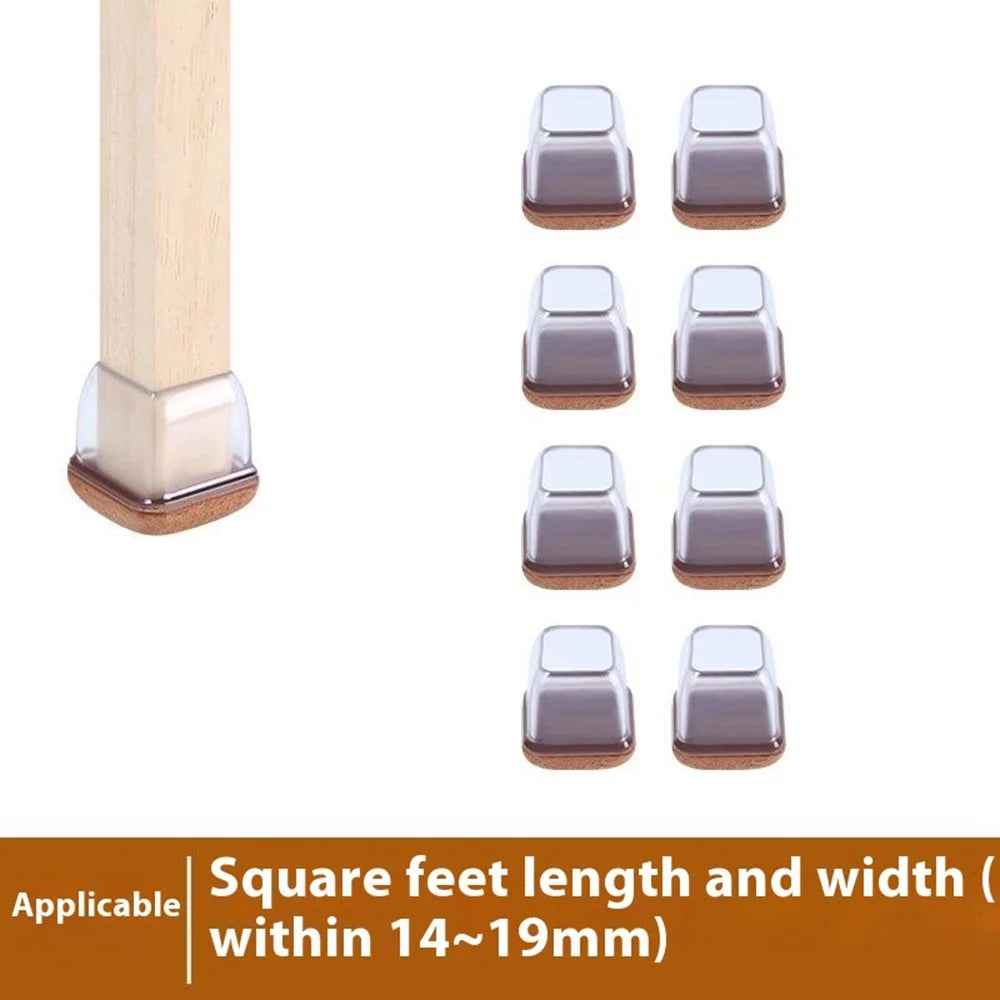 8Pcs Square Chair Leg Covers for 14-19mm Furniture Feet Protectors Noise Reducing Anti-Slip Wear-Resistant - Transparent - 2