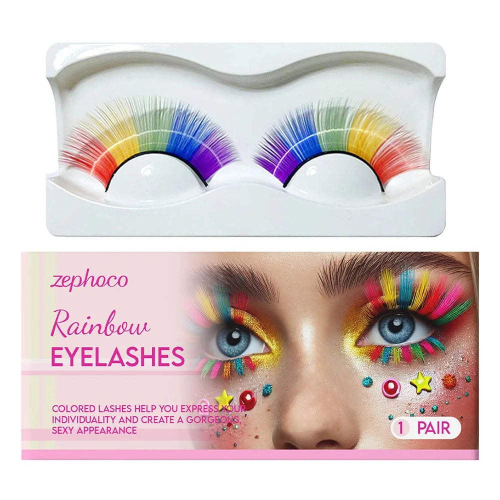 ZEPHOCO ZP-A02-0005-01 1 Pair Rainbow False Eyelashes Chemical Fiber Lashes for Halloween Party Cosplay - 1