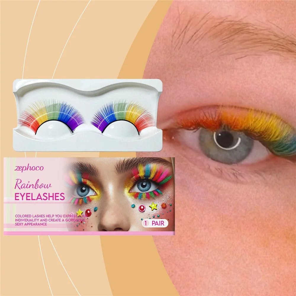 ZEPHOCO ZP-A02-0005-01 1 Pair Rainbow False Eyelashes Chemical Fiber Lashes for Halloween Party Cosplay - 2