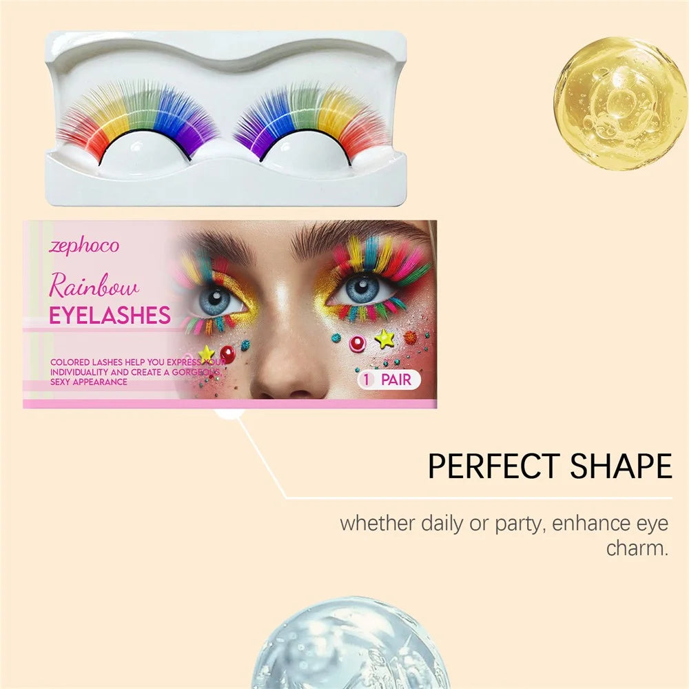 ZEPHOCO ZP-A02-0005-01 1 Pair Rainbow False Eyelashes Chemical Fiber Lashes for Halloween Party Cosplay - 7