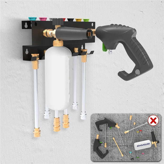 High Pressure Washer Organizer Wall Mount Foam Cannon Holder Storage Rack for 7 Nozzles 6 Wands - 2