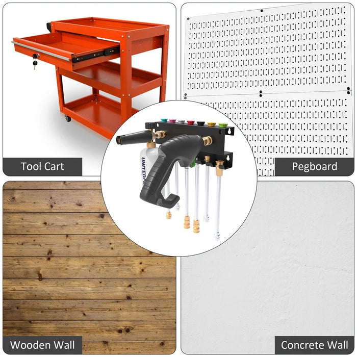 High Pressure Washer Organizer Wall Mount Foam Cannon Holder Storage Rack for 7 Nozzles 6 Wands - 3