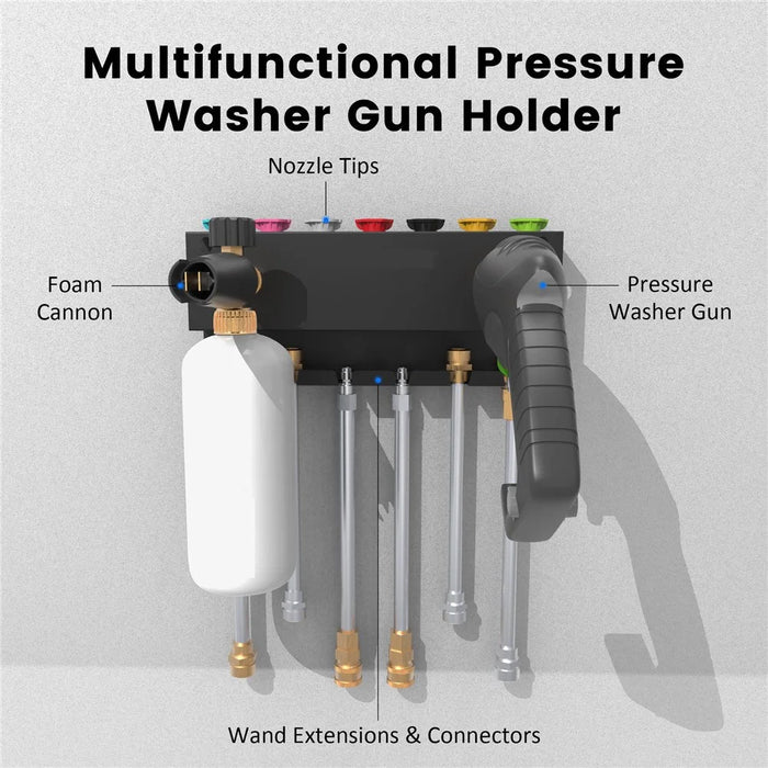 High Pressure Washer Organizer Wall Mount Foam Cannon Holder Storage Rack for 7 Nozzles 6 Wands - 4