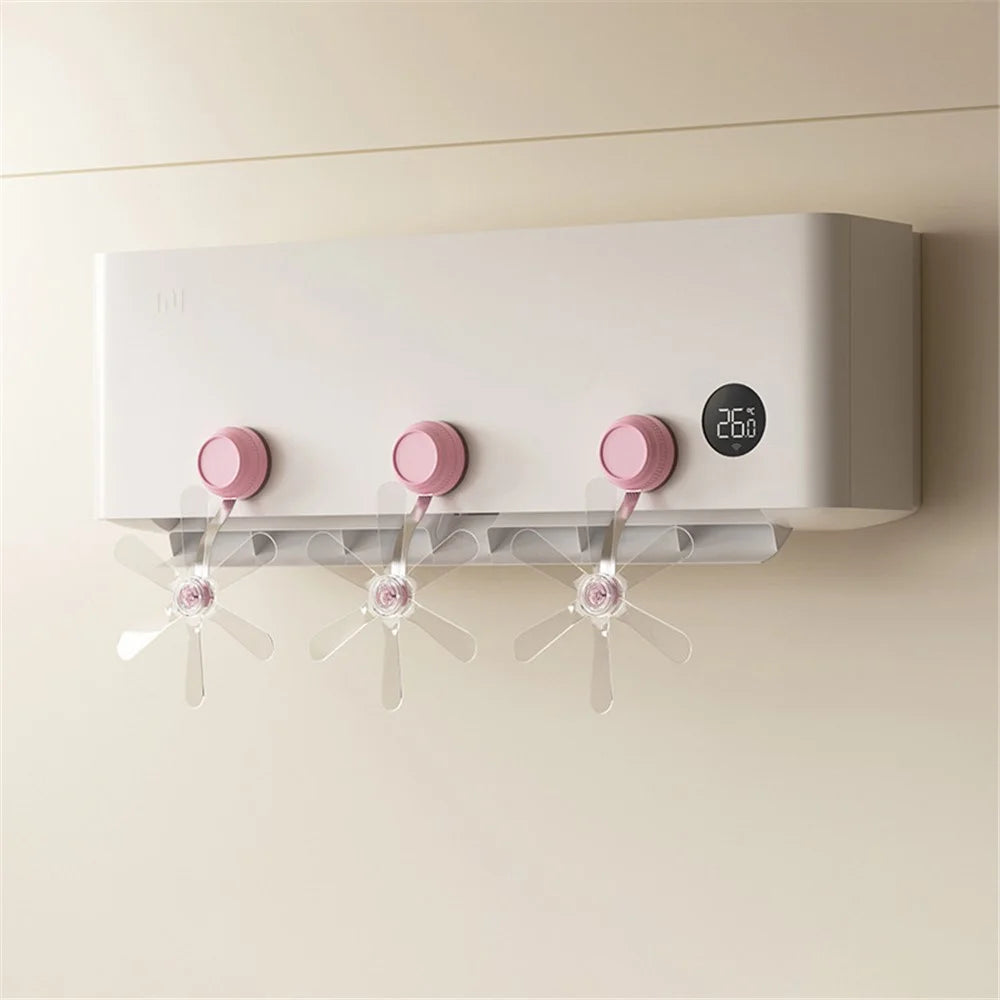 3Pcs Air Conditioner Wind Deflector Fan Adjustable Direction Suction Cup Mount AC Unit Wind Guide Fan - Pink Hook / Clear Fan - 2
