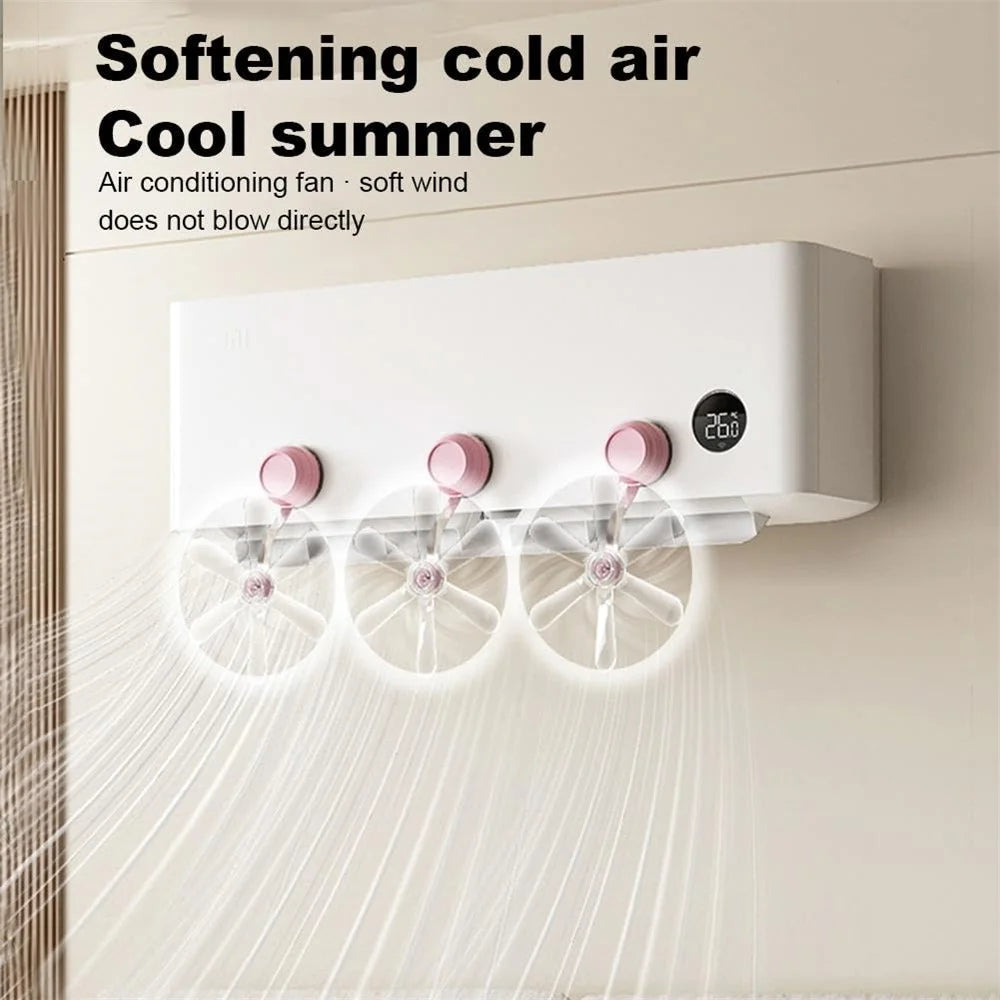3Pcs Air Conditioner Wind Deflector Fan Adjustable Direction Suction Cup Mount AC Unit Wind Guide Fan - Pink Hook / Clear Fan - 4