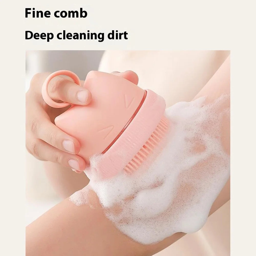 Dual-Head Massage Shampoo Liquid Dispenser Brush Silicone Scalp Cleaner for Children Hair Washing / Bathing - Pink - 2